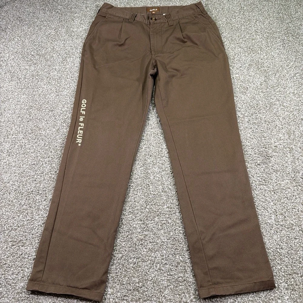 Golf Le Fleur Wang Brown Chino Pants Embroidered Size 34/30 Great Condition